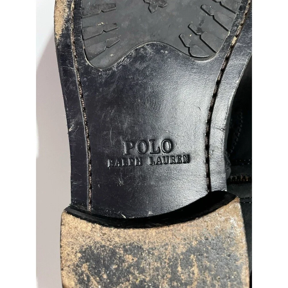 Polo Ralph‎ Lauren Ankle Boots Mens 8.5 D Black Leather Demonte Brogue Preppy